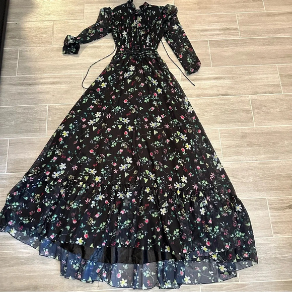 NEW Mac Duggal 67942 Lace Up Back Black Floral Gown Sz 0 - Picture 3 of 7